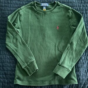 Polo by Ralph Lauren Forest Green Waffle-Knit Crewneck with Red Pony